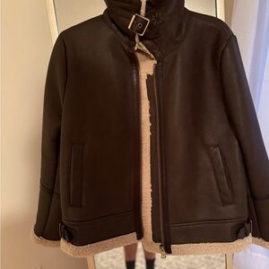 Ralph Lauren Dark Brown Bomber Jacket with Cream Trim